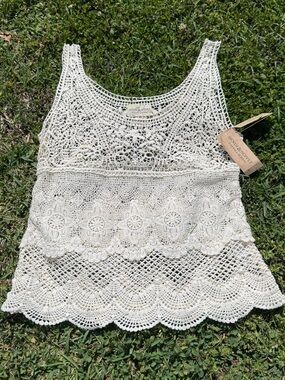 Denim & Supply Ralph Lauren NWT Ivory Crochet 100% Cotton Boho Tank Sleeveless M